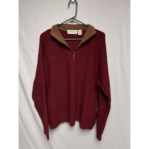 Orvis Sweater 1/4 Zip Men's XXL Red Donegal Specked Wool Blend Fleece Collar